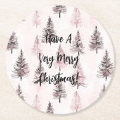 Roze Kerstbomen Ronde Kartonnen Onderzetter (Voorkant)