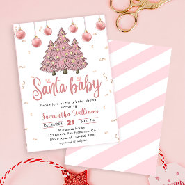 Roze Kerstbomen Santa Baby shower Kaart