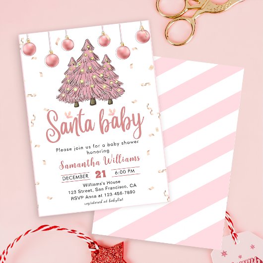 Roze Kerstbomen Santa Baby shower Kaart