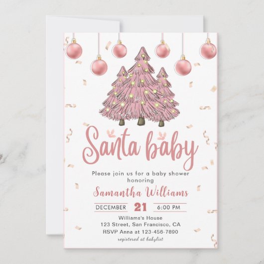 Roze Kerstbomen Santa Baby shower Kaart (Voorkant)