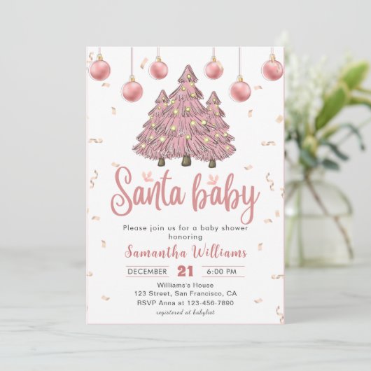 Roze Kerstbomen Santa Baby shower Kaart (Staand voorkant)