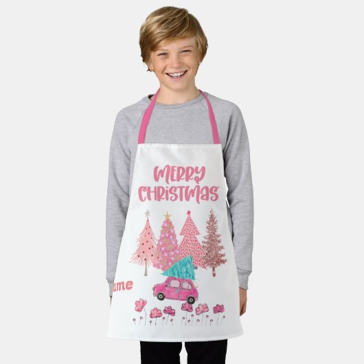 Roze kerstbomen Schort (Gedragen)