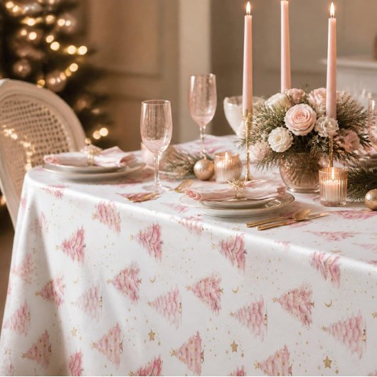 Roze Kerstbomen Tafelkleed