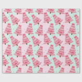 Roze kerstbomen versierd met strikken. cadeaupapier (Vlak)