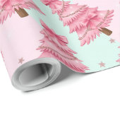 Roze kerstbomen versierd met strikken. cadeaupapier (Rol Hoek)