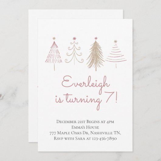 Roze Kerstbomen Winterdennen Verjaardag Kaart (Voorkant / Achterkant)