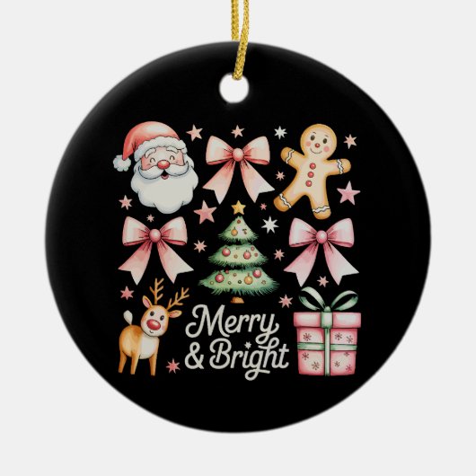 Roze Kerstboog Kerstboom Kerstman Peperkoek Keramisch Ornament (Voorkant)