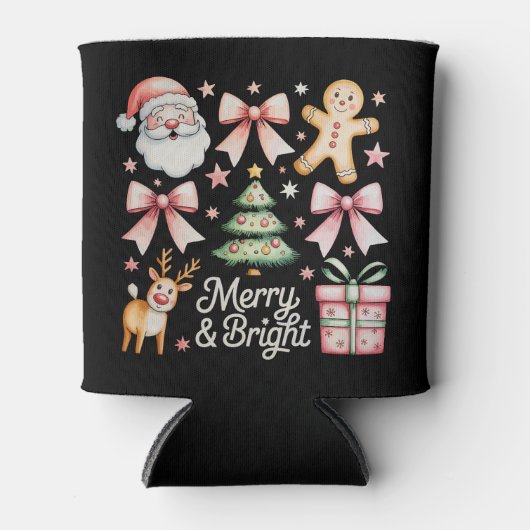 Roze Kerstboog Kerstboom Santa Gingerbread Blikjeskoeler (Voorkant)