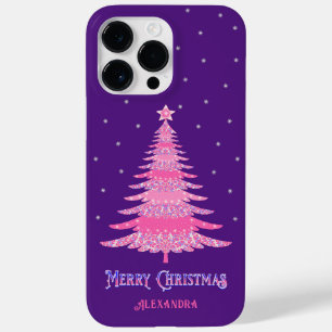 Roze Kerstboom Aangepaste naam Paarse Case-Mate iPhone 14 Pro Max Hoesje