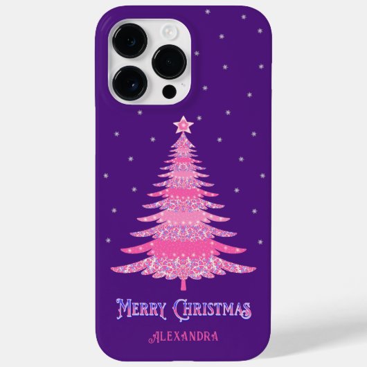 Roze Kerstboom Aangepaste naam Paarse Case-Mate iPhone Case (Achterkant)