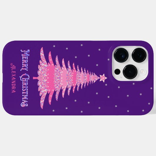 Roze Kerstboom Aangepaste naam Paarse Case-Mate iPhone Case (Achterkant (horizontaal))