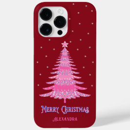 Roze Kerstboom Aangepaste naam Rood Case-Mate iPhone 14 Pro Max Hoesje
