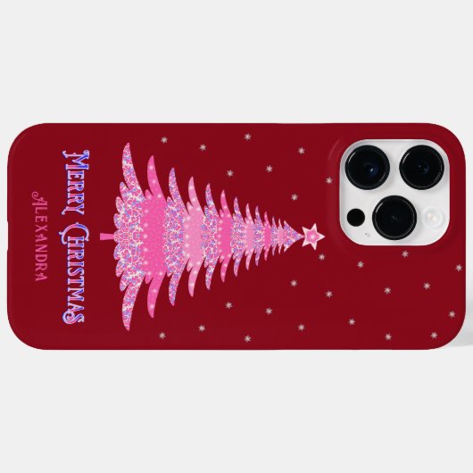 Roze Kerstboom Aangepaste naam Rood Case-Mate iPhone Case (Achterkant (horizontaal))