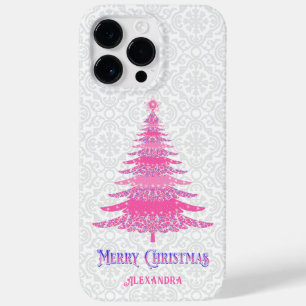 Roze Kerstboom Aangepaste naam Sparkle Case-Mate iPhone 14 Pro Max Hoesje
