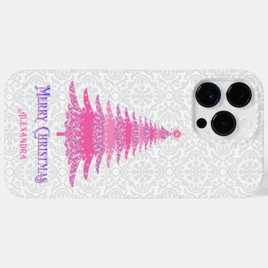 Roze Kerstboom Aangepaste naam Sparkle Case-Mate iPhone Case (Achterkant (horizontaal))