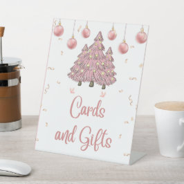 Roze Kerstboom Baby Shower Kaarten & Cadeaus Reclamebord Met Voetstuk