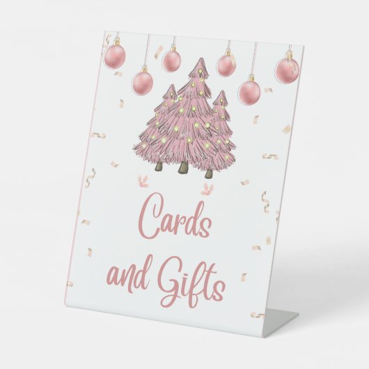Roze Kerstboom Baby shower Kaarten & Geschenken Reclamebord Met Voetstuk (Voorkant)