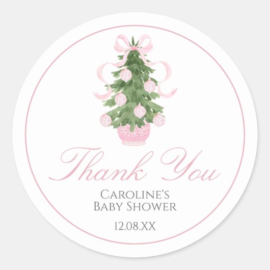 Roze Kerstboom Baby shower Sticker (Voorkant)