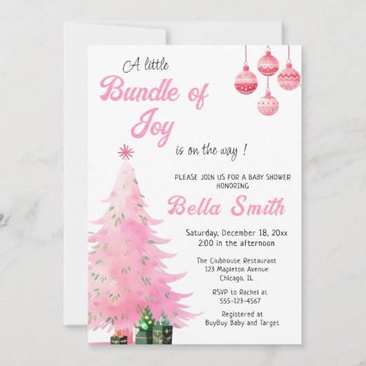 Roze kerstboom Baby shower uitnodiging (Voorkant)