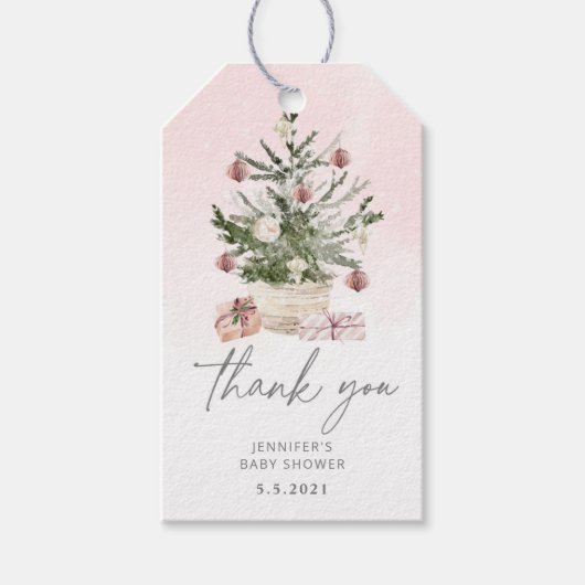 Roze kerstboom bedankt cadeaulabel (Voorkant)