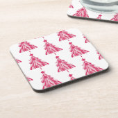 Roze kerstboom bier onderzetter (Linkerzijde)