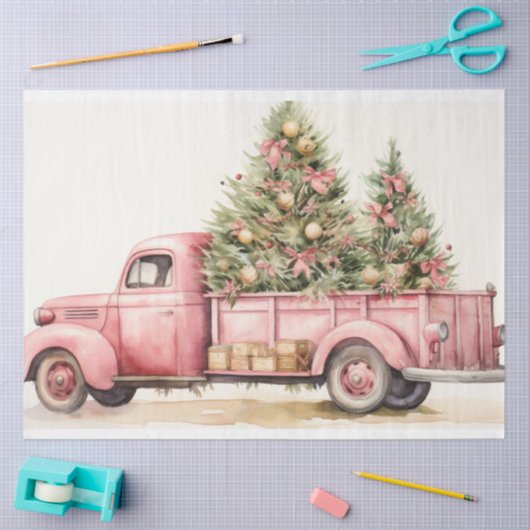 Roze Kerstboom Boerderij Truck Tissuepapier (Craft)