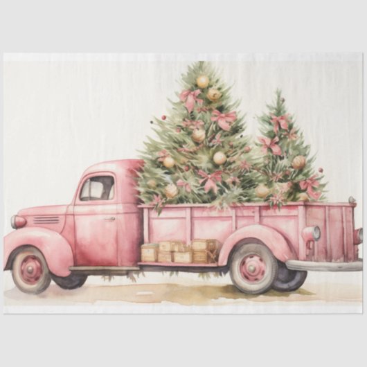 Roze Kerstboom Boerderij Truck Tissuepapier (Voorkant)