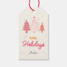 Roze kerstboom boho cadeaulabel