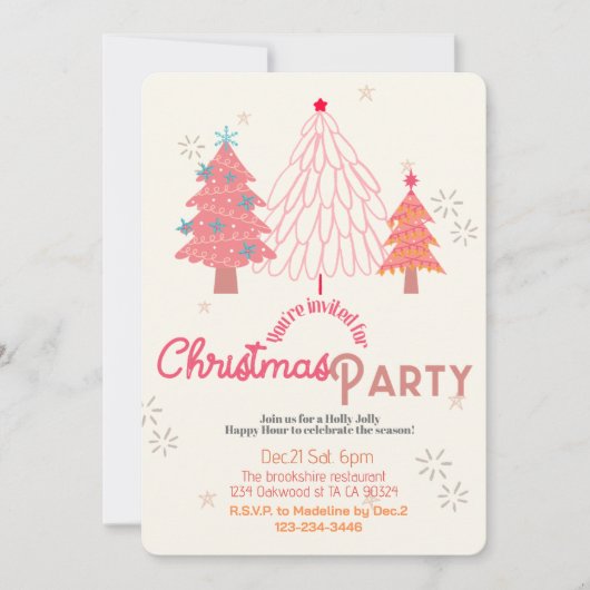 Roze kerstboom boho kaart (Voorkant)