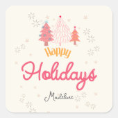 Roze kerstboom boho vierkante sticker (Voorkant)
