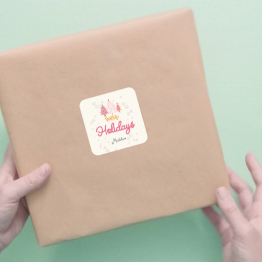 Roze kerstboom boho vierkante sticker