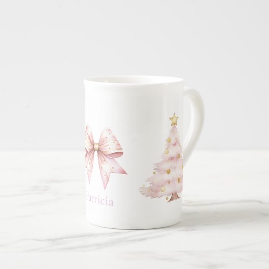 Roze Kerstboom Bow Porselein Kop (Voorkant rechts)