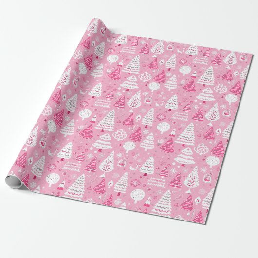 Roze kerstboom cadeau inpakpapier (Uitgerold)