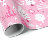 Roze kerstboom cadeau inpakpapier (Rol Hoek)