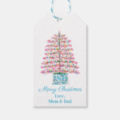 Roze kerstboom cadeau Labels Chinoiserie Cadeaulabel (Voorkant)