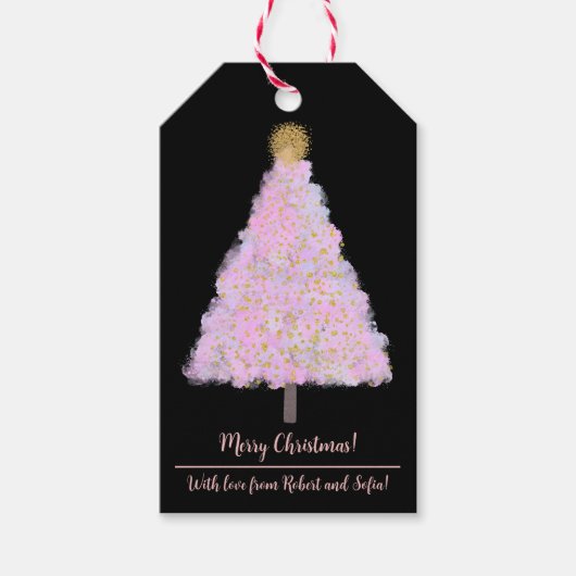 Roze kerstboom cadeaulabel (Voorkant)