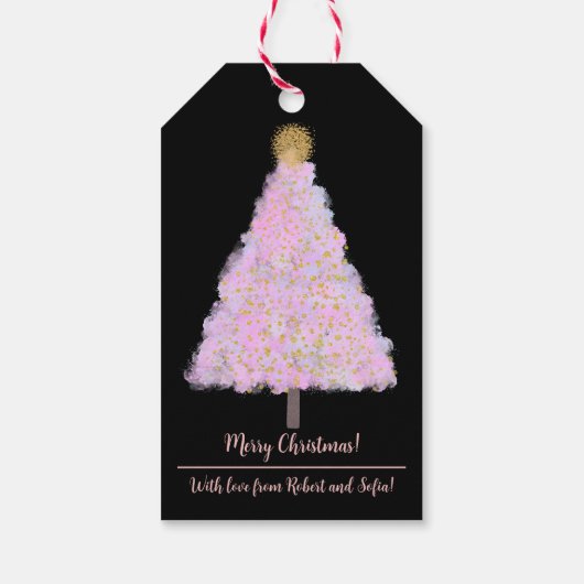 Roze kerstboom cadeaulabel (Achterkant)