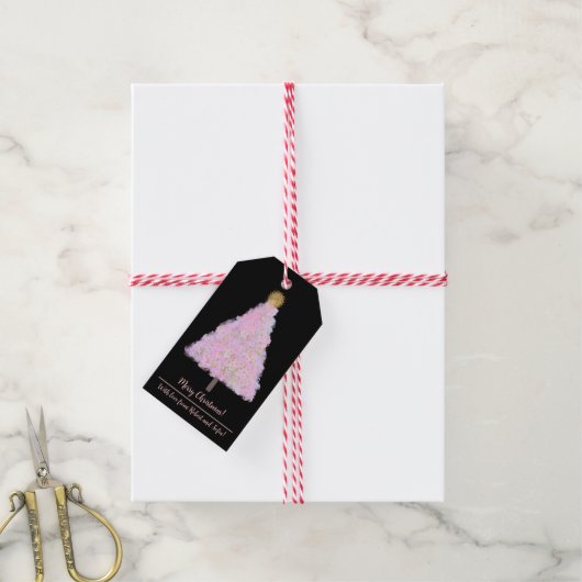 Roze kerstboom cadeaulabel (Met Touw)