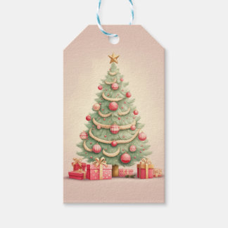 roze kerstboom cadeaulabel