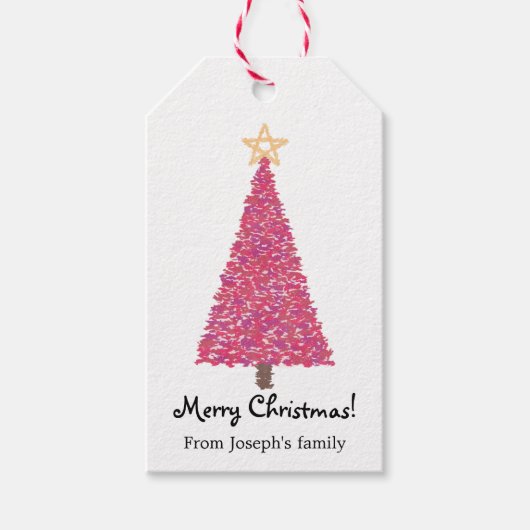 Roze kerstboom cadeaulabel (Voorkant)