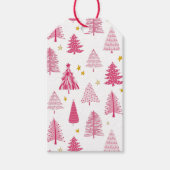 Roze kerstboom cadeaulabel (Voorkant)