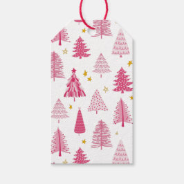 Roze kerstboom cadeaulabel