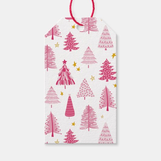 Roze kerstboom cadeaulabel (Voorkant)