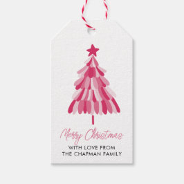 Roze kerstboom cadeaulabel
