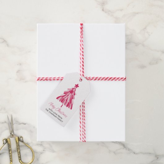 Roze kerstboom cadeaulabel (Met Touw)