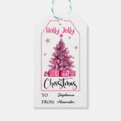 Roze kerstboom cadeaulabel (Voorkant)