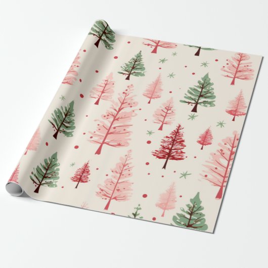 roze kerstboom cadeaupapier (Uitgerold)