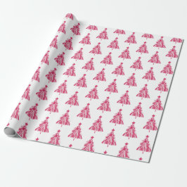 Roze kerstboom cadeaupapier