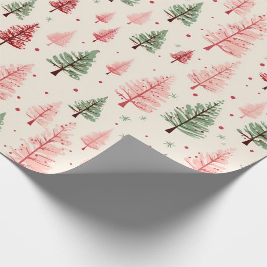  roze kerstboom cadeaupapier (Hoek)