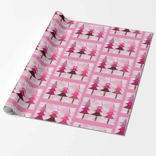 Roze kerstboom cadeaupapier (Uitgerold)